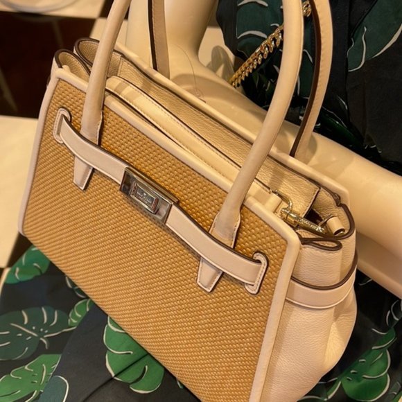 Kate Spade Lucia Straw Medium Satchel Parchment - Picture 12 of 16